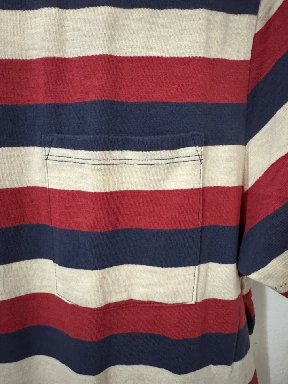 J. Crew Men’s Medium Slub Cotton Navy, Red & Cream Striped Short-Sleeve Tee NWT